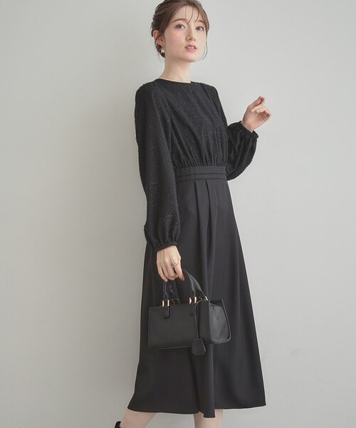 couture brooch（クチュールブローチ）の「【通勤・ラメジャカード】ドッキングワンピース（ワンピース・レディース・ナチュラル/ブラック・38/36/42/40）」の19枚目の写真