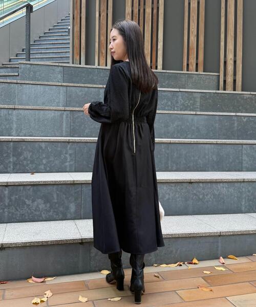 美品OBLI黒ドッキングデザイン長袖ワンピース オードリールックエアリーワンピース・長袖｜JENNE(ジェンヌ)公式通販