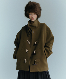 HIGH NECK WOOL DUFFLE COAT - BROWN