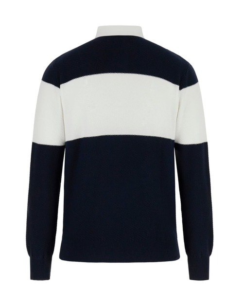 Guess（ゲス）の「KNOX Long Sleeves Diagonal Ribs Blocking Polo Sweater ニットトップス ポロシャツ（ポロシャツ・メンズ・ベージュ/ダークネイビー・LARGE/MEDIUM/X-LARGE/SMALL）」の6枚目の写真