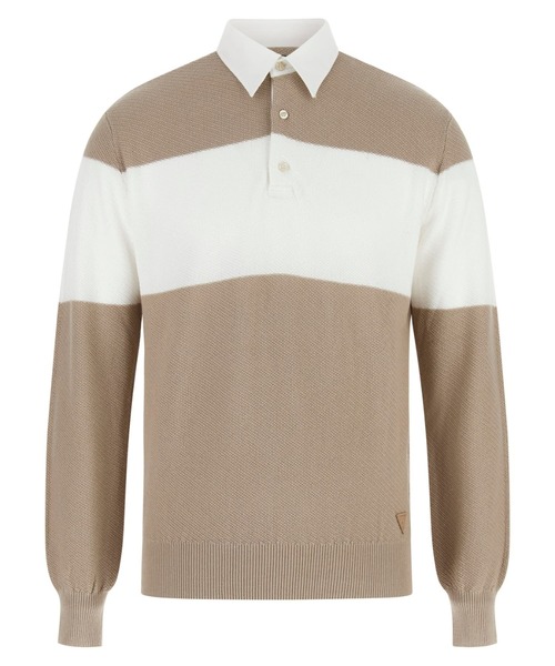 KNOX Long Sleeves Diagonal Ribs Blocking Polo Sweater ニット