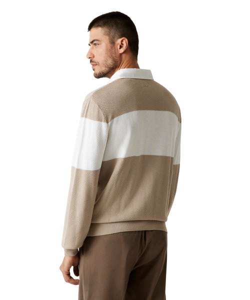 KNOX Long Sleeves Diagonal Ribs Blocking Polo Sweater ニット