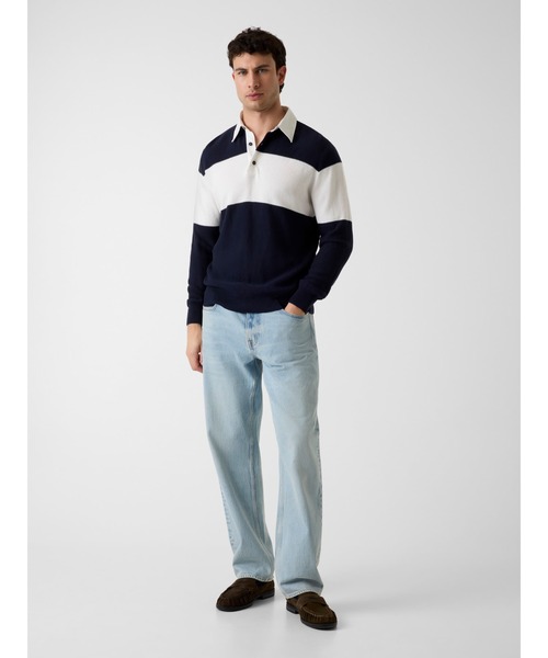 Guess(ゲス)の「KNOX Long Sleeves Diagonal Ribs Blocking Polo Sweater ニットトップス ポロシャツ(ポロシャツ・メンズ・ベージュ/ダークネイビー・LARGE/MEDIUM/X-LARGE/SMALL)」の6枚目の写真