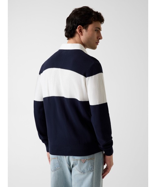 Guess(ゲス)の「KNOX Long Sleeves Diagonal Ribs Blocking Polo Sweater ニットトップス ポロシャツ(ポロシャツ・メンズ・ベージュ/ダークネイビー・LARGE/MEDIUM/X-LARGE/SMALL)」の7枚目の写真