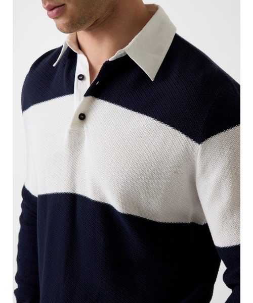 Guess(ゲス)の「KNOX Long Sleeves Diagonal Ribs Blocking Polo Sweater ニットトップス ポロシャツ(ポロシャツ・メンズ・ベージュ/ダークネイビー・LARGE/MEDIUM/X-LARGE/SMALL)」の8枚目の写真