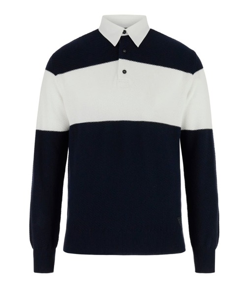 Guess(ゲス)の「KNOX Long Sleeves Diagonal Ribs Blocking Polo Sweater ニットトップス ポロシャツ(ポロシャツ・メンズ・ベージュ/ダークネイビー・LARGE/MEDIUM/X-LARGE/SMALL)」の9枚目の写真