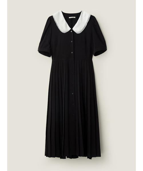 BEMUSE MANSION(ビミューズマンション)の「Sheer collar pleats dress - Black(ワンピース・レディース・ブラック・FREE)」の4枚目の写真