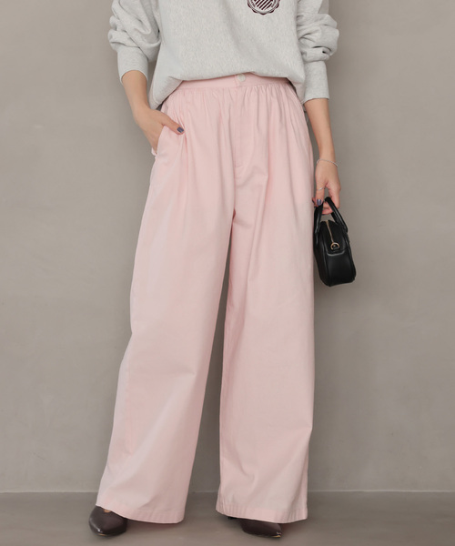 JOURNAL STANDARD relume（ジャーナルスタンダード　レリューム）の「［26SS新作］コットンツイルギャザーワイドパンツ（その他パンツ・レディース・ブラック/ピンク/アイボリー・36/38）」の6枚目の写真