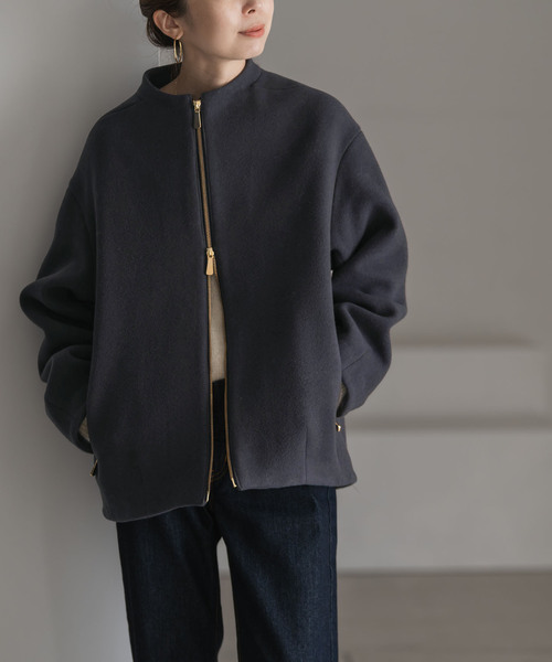 Noble(ノーブル)の「《追加》MTRレイズドネックジップコート(ノーカラーコート・レディース・アイボリー/チャコールグレー・36/38)」の13枚目の写真