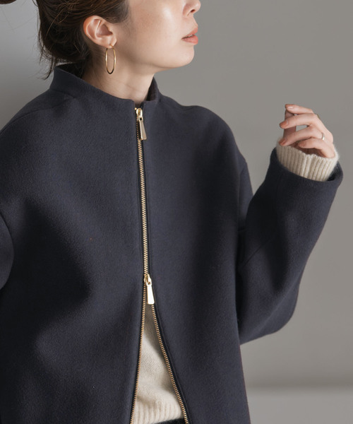 Noble(ノーブル)の「《追加》MTRレイズドネックジップコート(ノーカラーコート・レディース・アイボリー/チャコールグレー・36/38)」の14枚目の写真