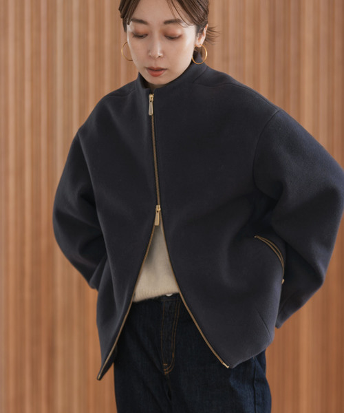 Noble(ノーブル)の「《追加》MTRレイズドネックジップコート(ノーカラーコート・レディース・アイボリー/チャコールグレー・36/38)」の15枚目の写真