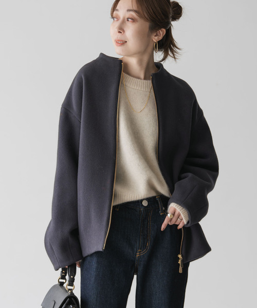 Noble(ノーブル)の「《追加》MTRレイズドネックジップコート(ノーカラーコート・レディース・アイボリー/チャコールグレー・36/38)」の21枚目の写真