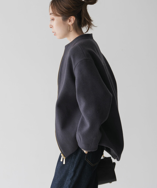 Noble(ノーブル)の「《追加》MTRレイズドネックジップコート(ノーカラーコート・レディース・アイボリー/チャコールグレー・36/38)」の22枚目の写真