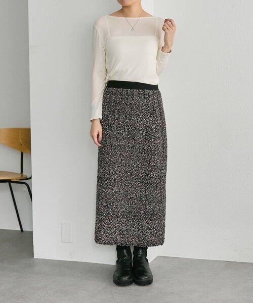 ear PAPILLONNER（イアパピヨネ）の「花柄シャーリングスカート【SUM1 STYLE】（スカート・レディース・ブラック・FREE）」の9枚目の写真