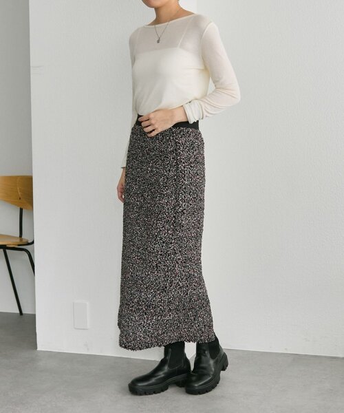 ear PAPILLONNER（イアパピヨネ）の「花柄シャーリングスカート【SUM1 STYLE】（スカート・レディース・ブラック・FREE）」の10枚目の写真