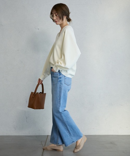 BABYLONE（バビロン）の「【多機能素材】ジョーゼットVネックプルオーバー（Tシャツ/カットソー・レディース・ブラック/ホワイト・FREE）」の8枚目の写真