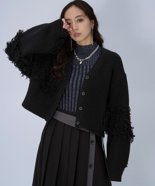 HARE（ハレ）の「パッチワークニットカーディガン(HARE)（カーディガン/ボレロ・レディース・ブラック/イエロー・FREE）」の6枚目の写真