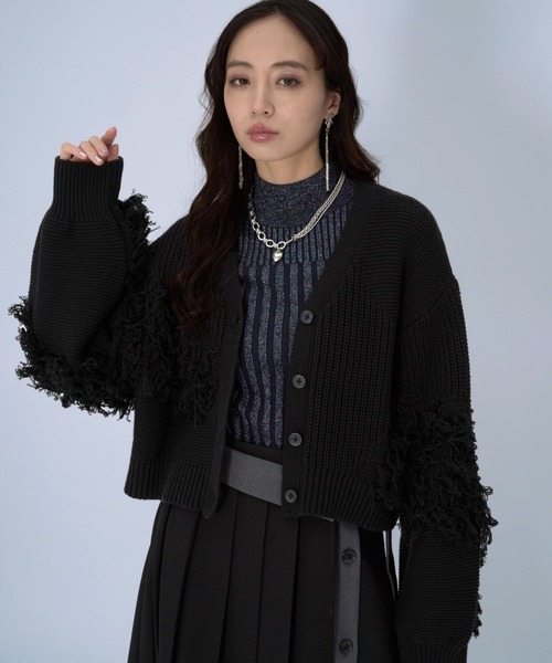 HARE（ハレ）の「パッチワークニットカーディガン(HARE)（カーディガン/ボレロ・レディース・ブラック/イエロー・FREE）」の7枚目の写真