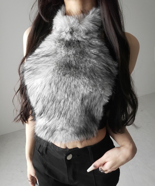 me+em select(ミームセレクト)の「【 リボン取り外し可能2way 】ホルターネックフェイクファーリボントップス / halter neck fake fur ribbon tops(その他トップス・レディース・グレー/ピンク・FREE)」の17枚目の写真