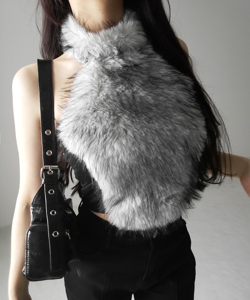 me+em select(ミームセレクト)の「【 リボン取り外し可能2way 】ホルターネックフェイクファーリボントップス / halter neck fake fur ribbon tops(その他トップス・レディース・グレー/ピンク・FREE)」の18枚目の写真