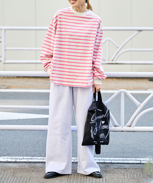 OUTDOOR PRODUCTS（アウトドアプロダクツ）の「コットンボーダークルーネックワイドTEE（Tシャツ/カットソー・レディース・ピンク/ブラウン/パープル・FREE）」の10枚目の写真