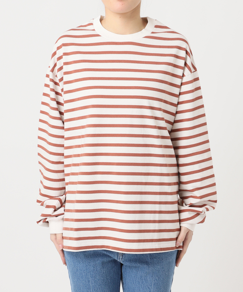 OUTDOOR PRODUCTS（アウトドアプロダクツ）の「コットンボーダークルーネックワイドTEE（Tシャツ/カットソー・レディース・ピンク/ブラウン/パープル・FREE）」の11枚目の写真