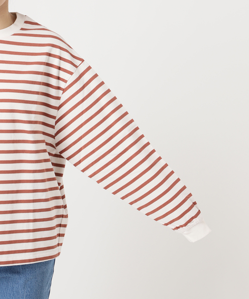 OUTDOOR PRODUCTS（アウトドアプロダクツ）の「コットンボーダークルーネックワイドTEE（Tシャツ/カットソー・レディース・ピンク/ブラウン/パープル・FREE）」の15枚目の写真