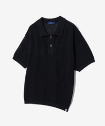 メッシュ半袖ポロニットブラック