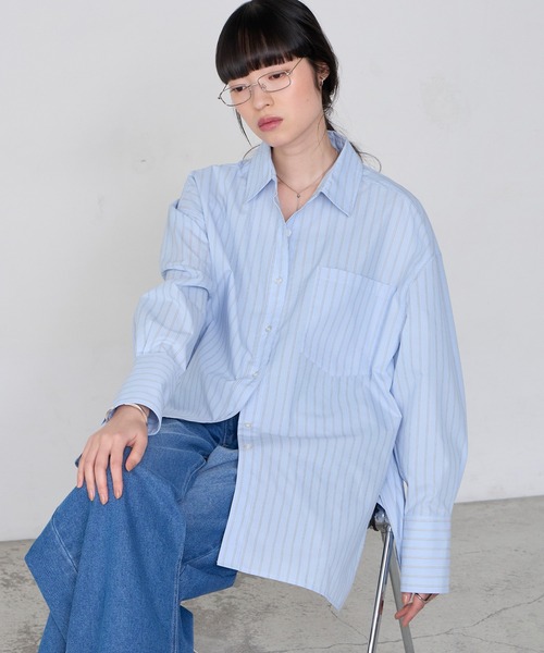 forksy.(フォルクシー)の「【forksy】<エブリデイシリーズ>ロングカフス オーバーサイズ ルーズシャツ(シャツ/ブラウス・レディース・ブルー系/チャコール/オフホワイト/サックスブルー/ブラウン/ピンク・L/M)」の12枚目の写真