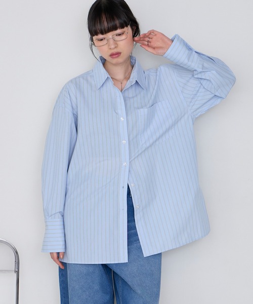 forksy.(フォルクシー)の「【forksy】<エブリデイシリーズ>ロングカフス オーバーサイズ ルーズシャツ(シャツ/ブラウス・レディース・ブルー系/チャコール/オフホワイト/サックスブルー/ブラウン/ピンク・L/M)」の14枚目の写真