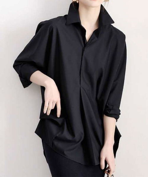 SallyLunn(サリーラン)の「リラックスシルエットシャツ(シャツ/ブラウス・レディース・ブラック/ホワイト・MEDIUM/LARGE)」の5枚目の写真