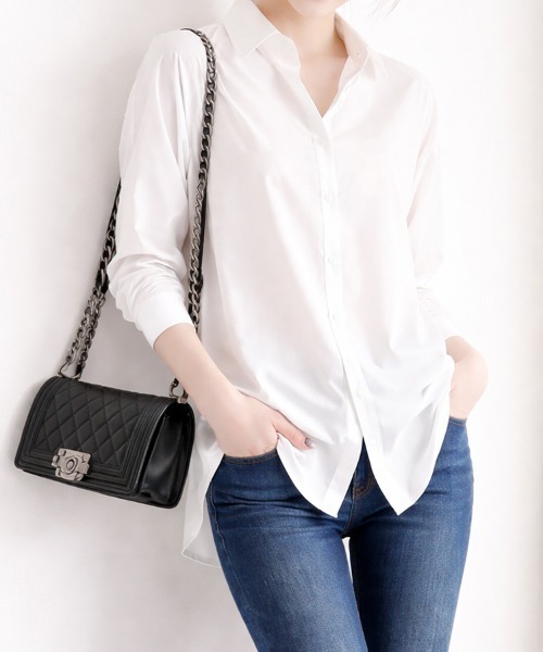SallyLunn(サリーラン)の「リラックスシルエットシャツ(シャツ/ブラウス・レディース・ブラック/ホワイト・MEDIUM/LARGE)」の4枚目の写真