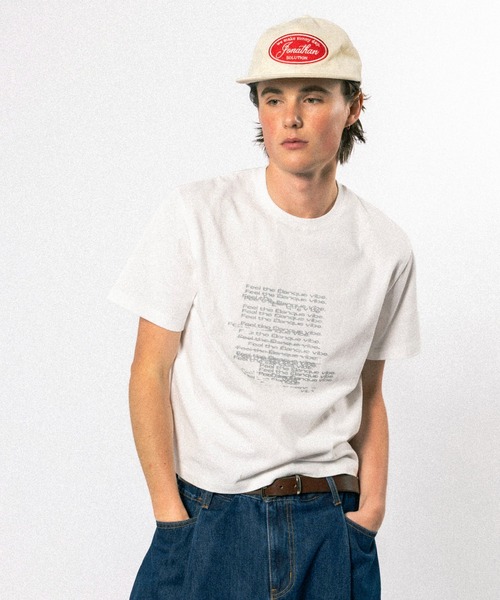 Elanque(エランク)の「graphic lame print T-shirt / グラフィックラメプリントTシャツ(Tシャツ/カットソー・メンズ・ホワイト/ブラック/ライトグリーン・SMALL/MEDIUM/LARGE)」の1枚目の写真