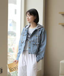 BBAEBBAE（ペッペ）の「脱着可能フードボタンクロップデニムジャケット（デニムジャケット）」