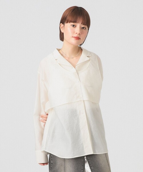 Ray BEAMS（レイビームス）の「シアー レイヤード シャツ（シャツ/ブラウス・レディース・ピンク/ホワイト系その他6・ONE SIZE）」の6枚目の写真