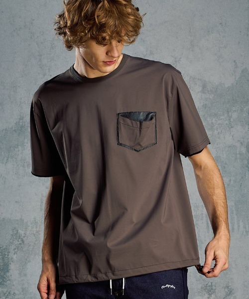 wjk(ダヴルジェイケイ)の「mt10205- drawstring leather pocket S-S ポケットTシャツ(7132 ny58i)(Tシャツ/カットソー・メンズ・ライトベージュ/チャコール/ブラック・S/M/L/XL)」の3枚目の写真