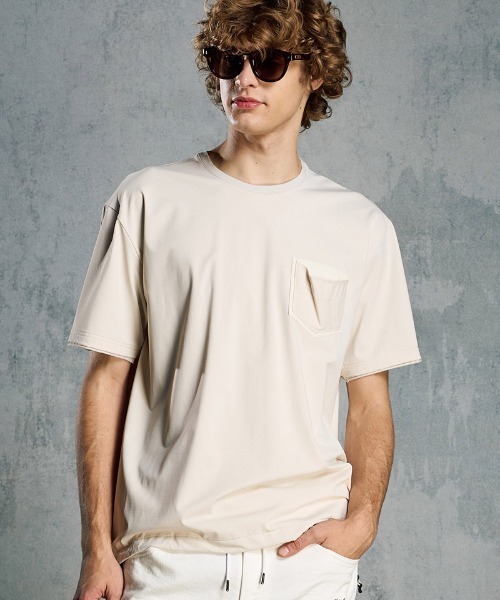 wjk(ダヴルジェイケイ)の「mt10205- drawstring leather pocket S-S ポケットTシャツ(7132 ny58i)(Tシャツ/カットソー・メンズ・ライトベージュ/チャコール/ブラック・S/M/L/XL)」の6枚目の写真