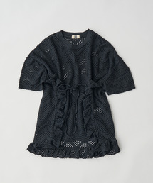 UNFIL（アンフィル）の「UNFIL アンフィル / pattern mesh cotton jersey ruffled Tee パターンメッシュコットンジャージーラッフルTシャツ / WXSP-UW129（Tシャツ/カットソー）」