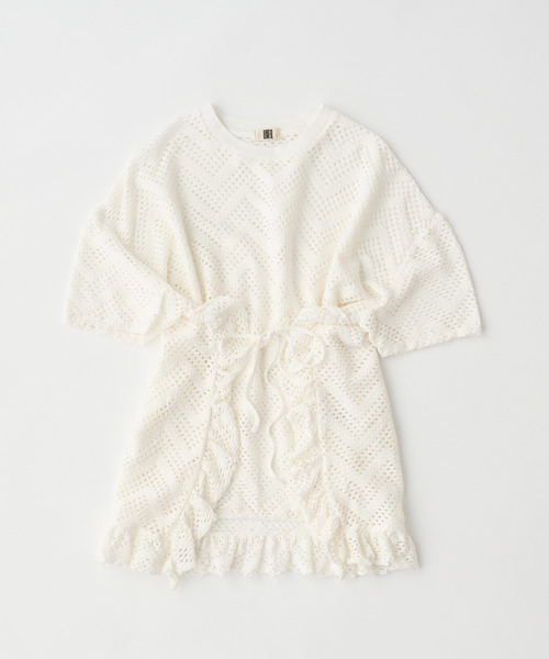 UNFIL(アンフィル)の「UNFIL アンフィル / pattern mesh cotton jersey ruffled Tee パターンメッシュコットンジャージーラッフルTシャツ / WXSP-UW129(Tシャツ/カットソー・レディース・オフホワイト/ブラック・1)」の9枚目の写真