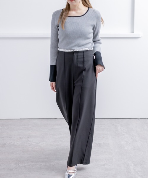 CLEAR BASIC（クリアベーシック）の「フリルウエストピンタックパンツ[オフィスカジュアル 着回し抜群 大人]（その他パンツ・レディース・ブラック/ベージュ・F）」の18枚目の写真