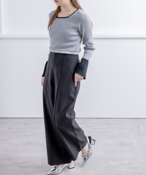 CLEAR BASIC（クリアベーシック）の「フリルウエストピンタックパンツ[オフィスカジュアル 着回し抜群 大人]（その他パンツ・レディース・ブラック/ベージュ・F）」の17枚目の写真