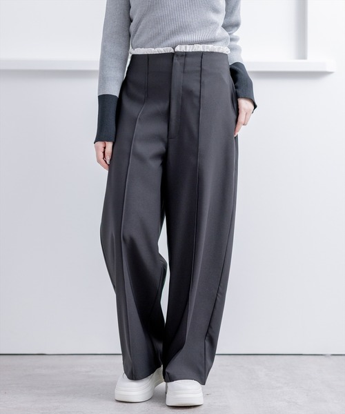 CLEAR BASIC（クリアベーシック）の「フリルウエストピンタックパンツ[オフィスカジュアル 着回し抜群 大人]（その他パンツ・レディース・ブラック/ベージュ・F）」の13枚目の写真