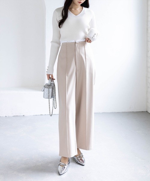 CLEAR BASIC(クリアベーシック)の「フリルウエストピンタックパンツ(スラックス・レディース・ブラック/ベージュ・F)」の19枚目の写真