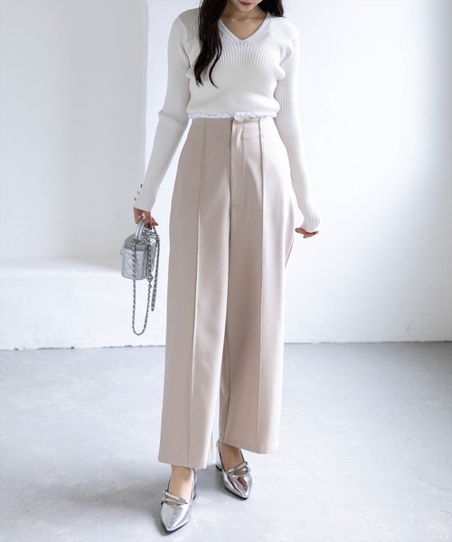 CLEAR BASIC(クリアベーシック)の「フリルウエストピンタックパンツ(スラックス・レディース・ブラック/ベージュ・F)」の20枚目の写真