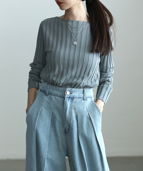 Sawa a la mode(サワアラモード)の「ワイドリブプルオーバー(ニット/セーター・レディース・アイボリー/ブラック/オレンジ/グレー/ブルー・FREE)」の3枚目の写真