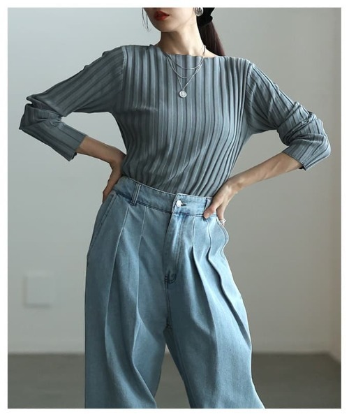 Sawa a la mode(サワアラモード)の「ワイドリブプルオーバー(ニット/セーター・レディース・アイボリー/ブラック/オレンジ/グレー/ブルー・FREE)」の18枚目の写真