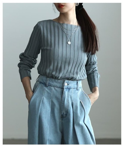 Sawa a la mode(サワアラモード)の「ワイドリブプルオーバー(ニット/セーター・レディース・アイボリー/ブラック/オレンジ/グレー/ブルー・FREE)」の19枚目の写真