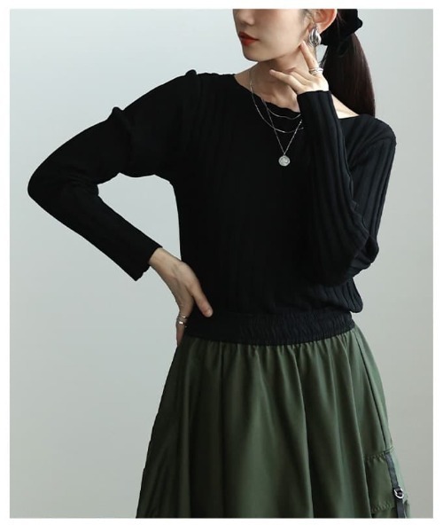 Sawa a la mode(サワアラモード)の「ワイドリブプルオーバー(ニット/セーター・レディース・アイボリー/ブラック/オレンジ/グレー/ブルー・FREE)」の20枚目の写真