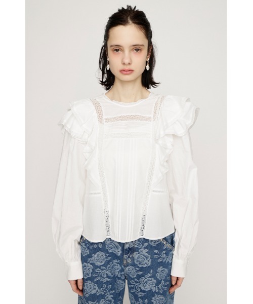 SLY（スライ）の「2WAY RIBBON FRILL LACE TOPS 2ウェイリボンフリルレーストップス 春服（シャツ/ブラウス・レディース・オフホワイト/ライトイエロー/ブラック・FREE）」の8枚目の写真