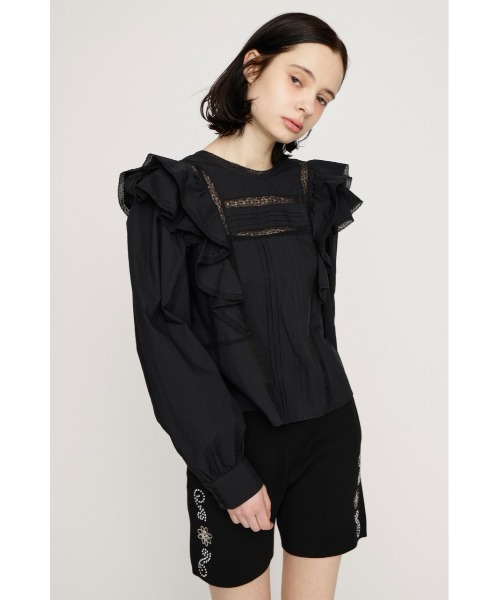 SLY（スライ）の「2WAY RIBBON FRILL LACE TOPS 2ウェイリボンフリルレーストップス 春服（シャツ/ブラウス・レディース・オフホワイト/ライトイエロー/ブラック・FREE）」の9枚目の写真